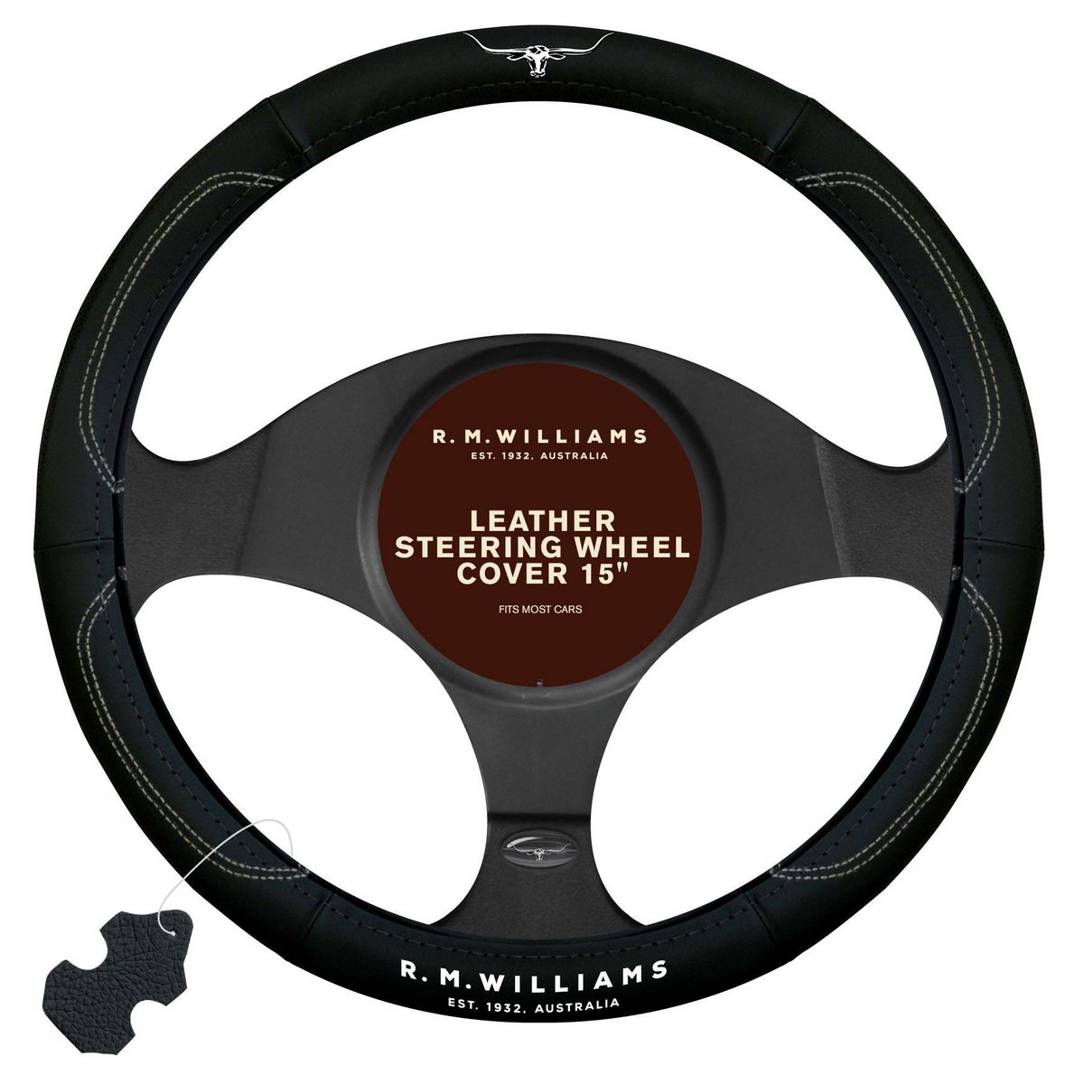R.M. Williams Leather Steering Wheel Cover 380mm Black SWRMWBLK