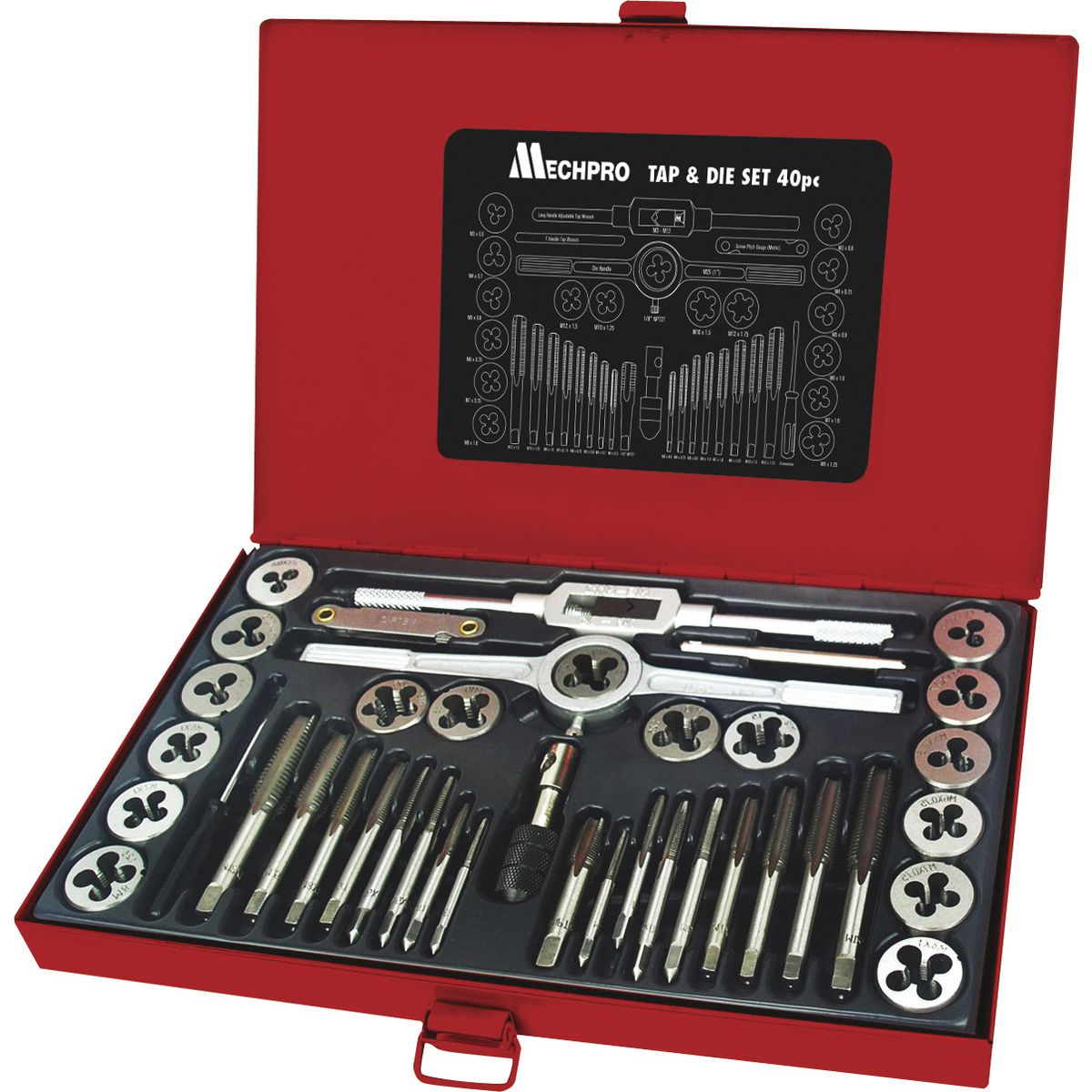 Mechpro Tap & Die Set 40pc HD Alloy Steel M3x0.5 - M12x1.75 MPST115S