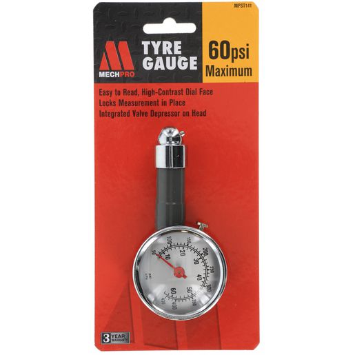 Mechpro Dial Tyre Pressure Gauge 0-60Psi MPST141