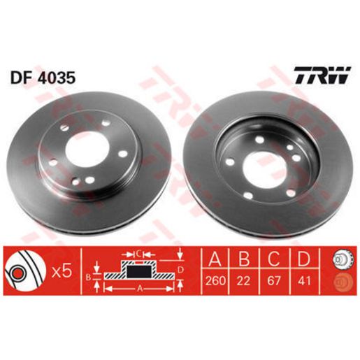 TRW Brake Rotor Pair 260mm Front DF4035S
