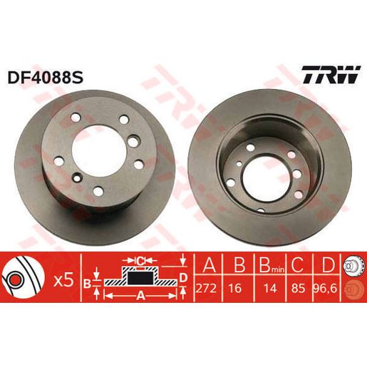 TRW Brake Rotor 272mm Rear DF4088S