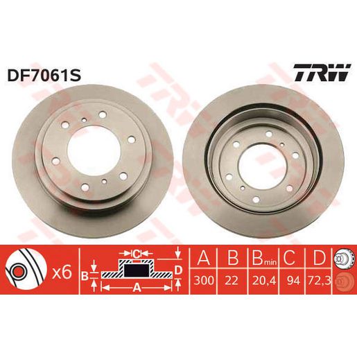 TRW Brake Rotor 300mm Rear DF7061S
