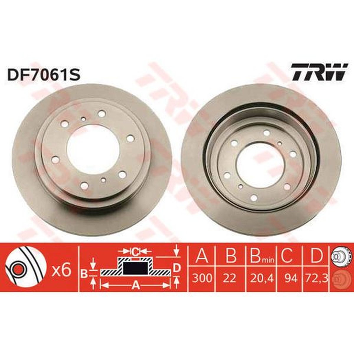 TRW Brake Rotor 300mm Rear DF7061S