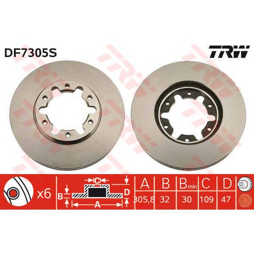 TRW Brake Rotor 306mm Front DF7305S