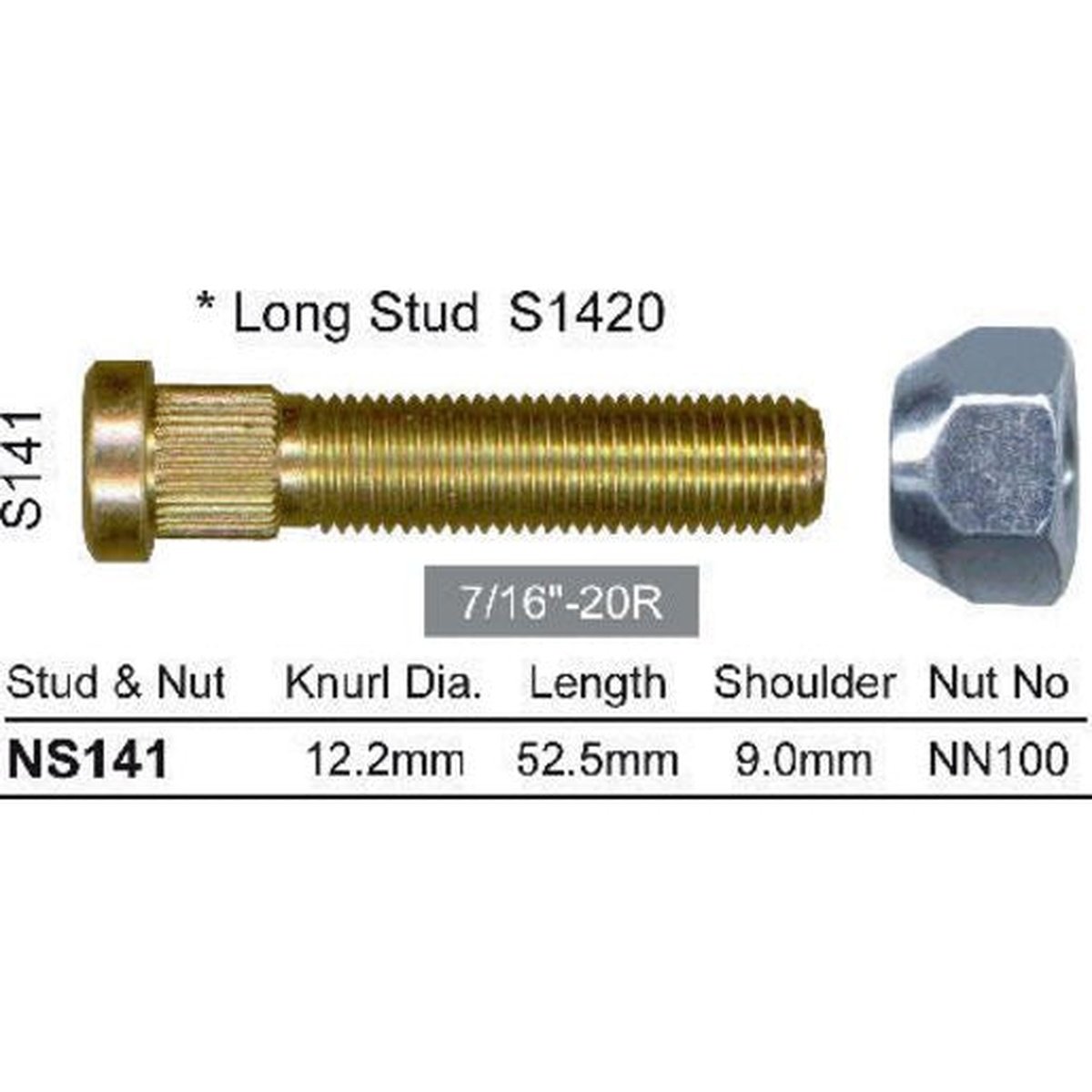 NICE Wheel Stud & Nut 7/16" 52.5mm NS141