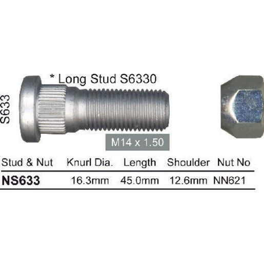 NICE Wheel Stud & Nut M14x1.50 45mm NS633