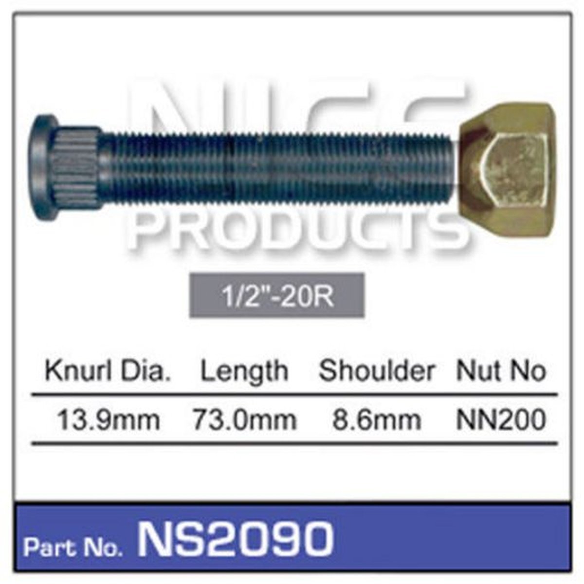 NICE Wheel Stud & Nut 1/2" 73mm NS2090