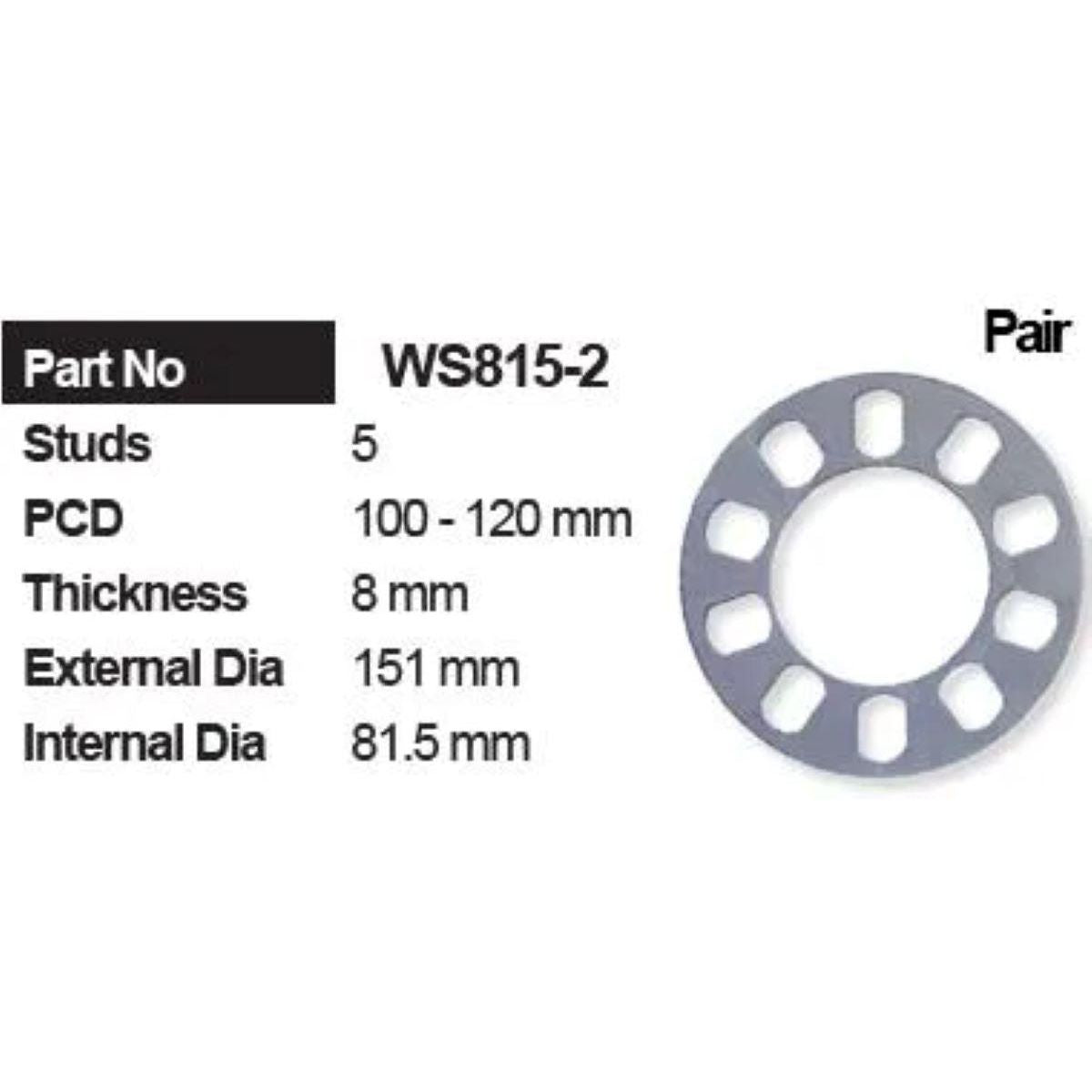 NICE Products Wheel Spacer 5x100-120mm PCD (Pair) WS815-2