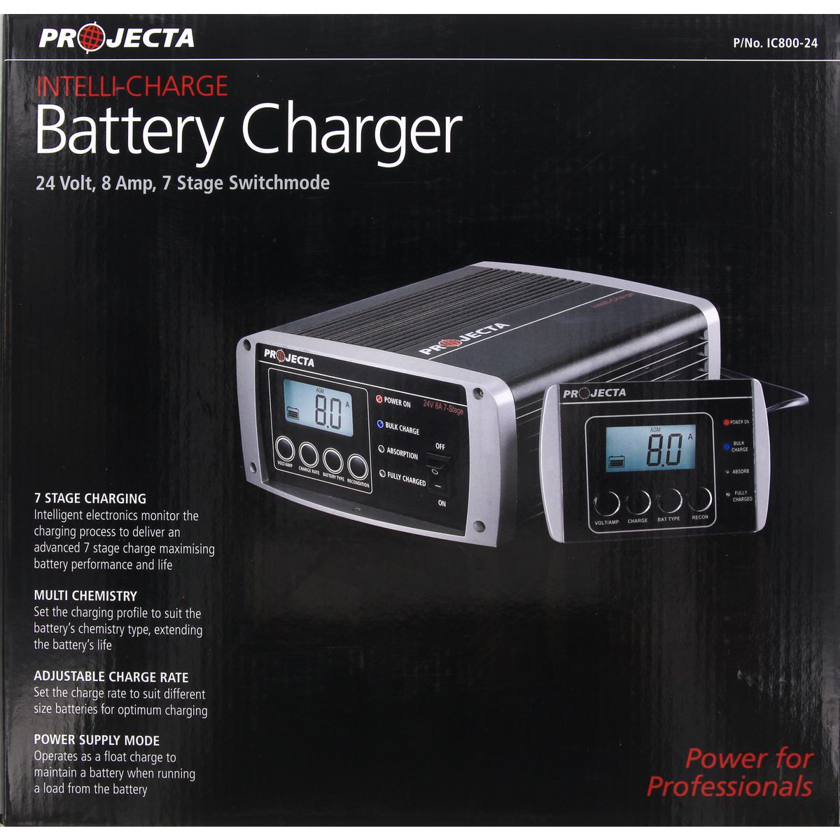 PROJECTA Intelli-Charge 8A 24V Battery Charger 7 Stage Auto IC800-24