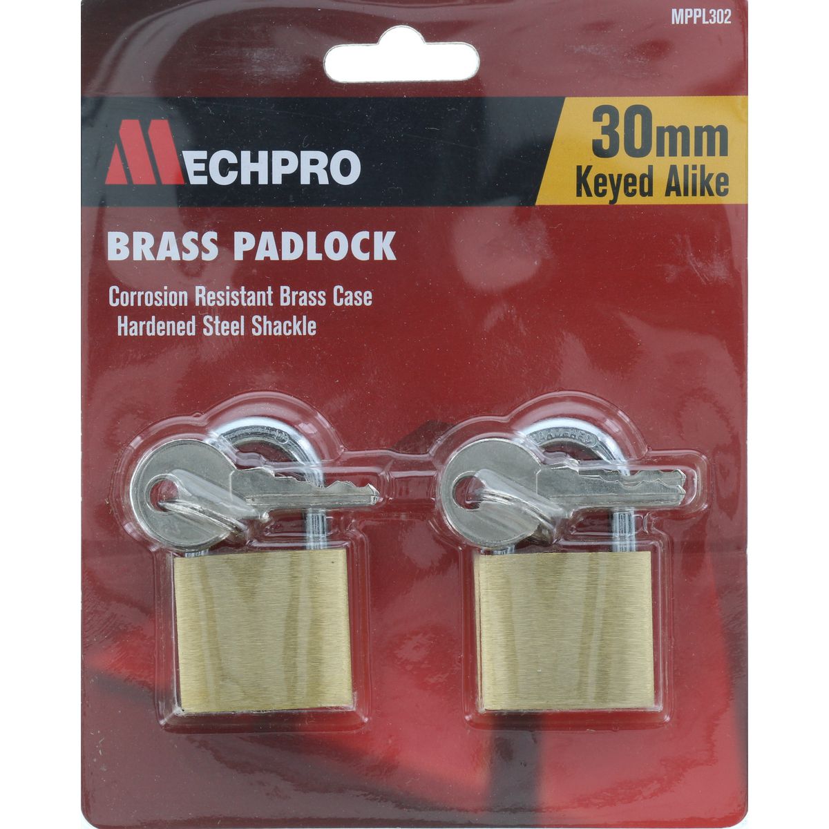 Mechpro Padlock Set - Brass 30Mm (2 Piece) MPPL302