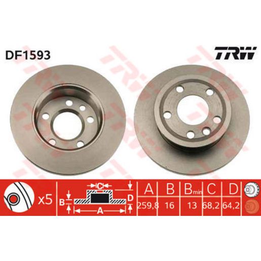 TRW Brake Rotor Single 260mm Front DF1593S
