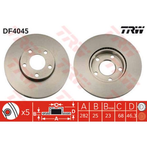TRW Brake Rotor Pair 282mm Front DF4045S