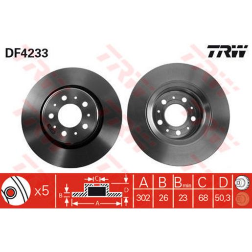TRW Brake Rotor Pair 302mm Front DF4233S