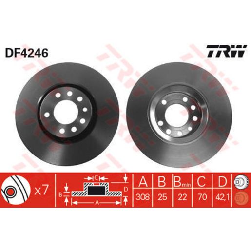 TRW Brake Rotor Single 308mm Front DF4246S