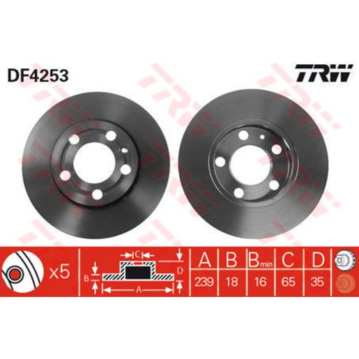 TRW Brake Rotor Pair 239mm Front DF4253S