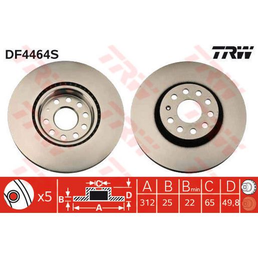 TRW Brake Rotor Front Single DF4464S