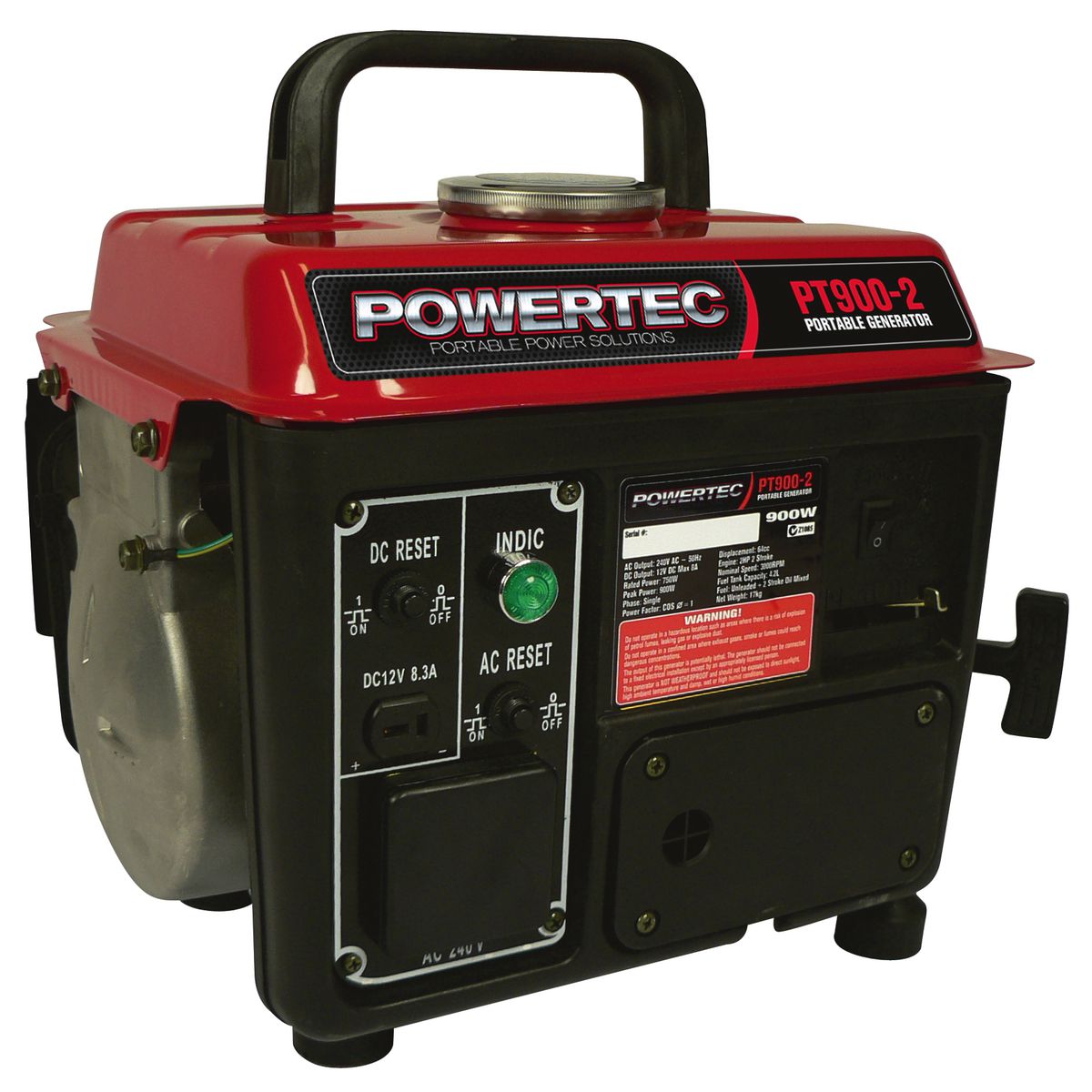 Powertec 2 Stroke Petrol Generator Recoil Start 900W PT900-2