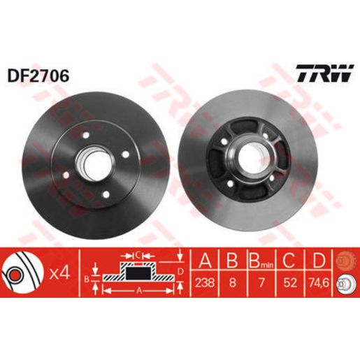 TRW Brake Rotor Pair Rear DF2706S