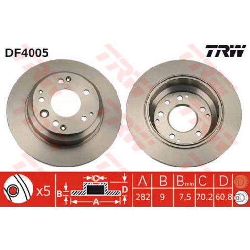 TRW Brake Rotor Pair 282mm Rear DF4005S