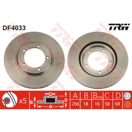 TRW Disc Brake Rotor Vented DF4033S
