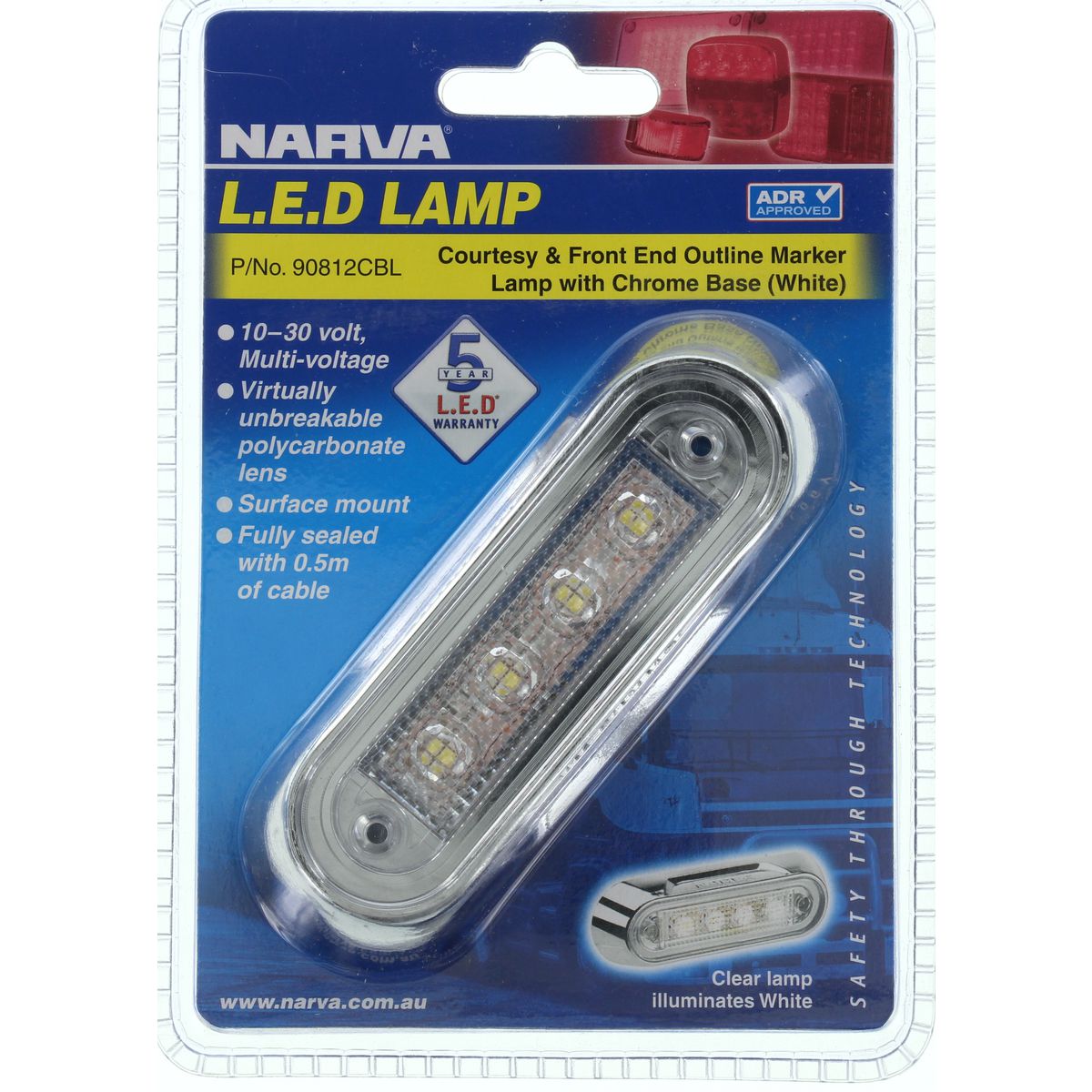 Narva LED Courtesy Lamp White/Chrome 90812CBL