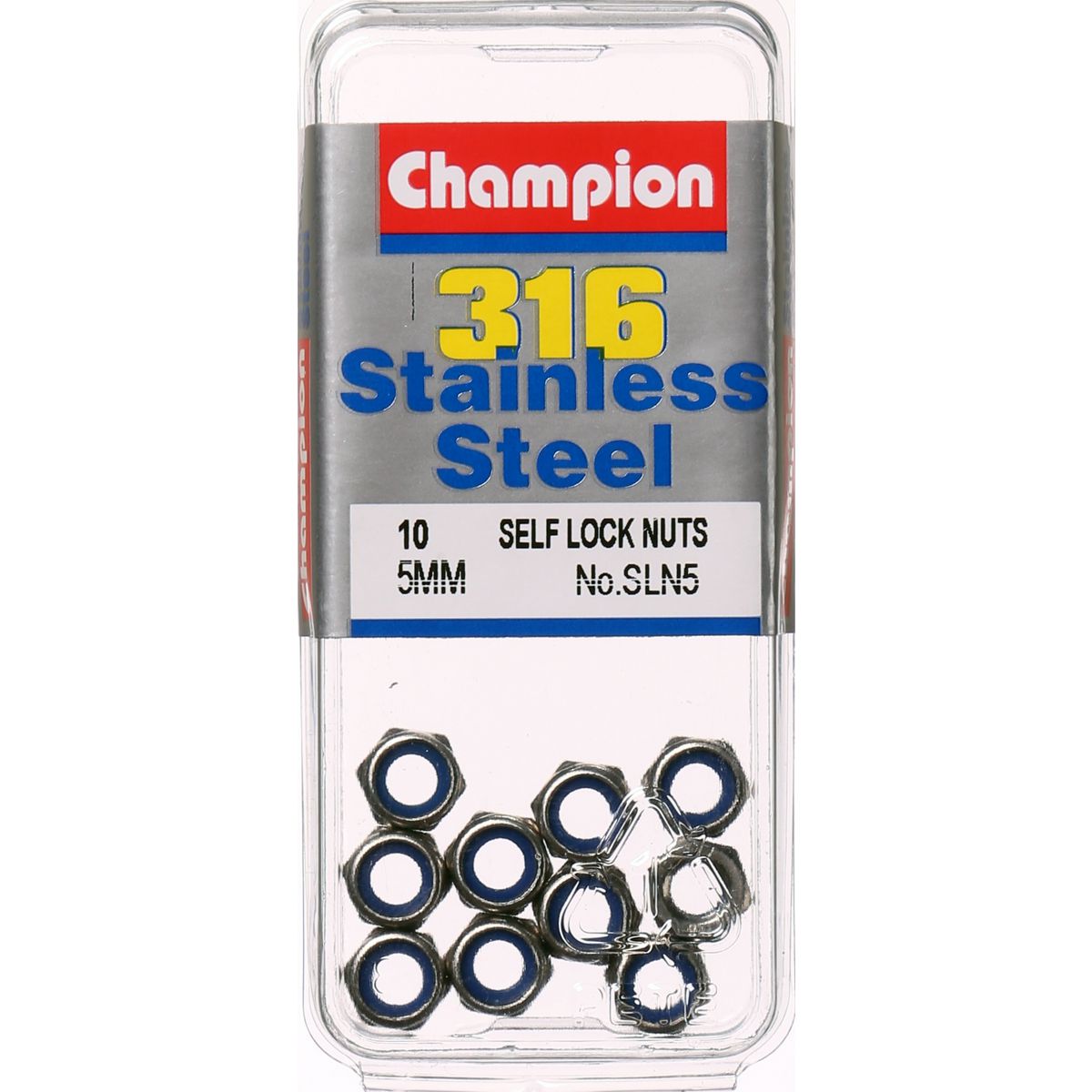 Champion Fasteners Hex Nut Self Locking Nylon Insert Stainless Steel M5X0.8mm 316/A4 SLN5