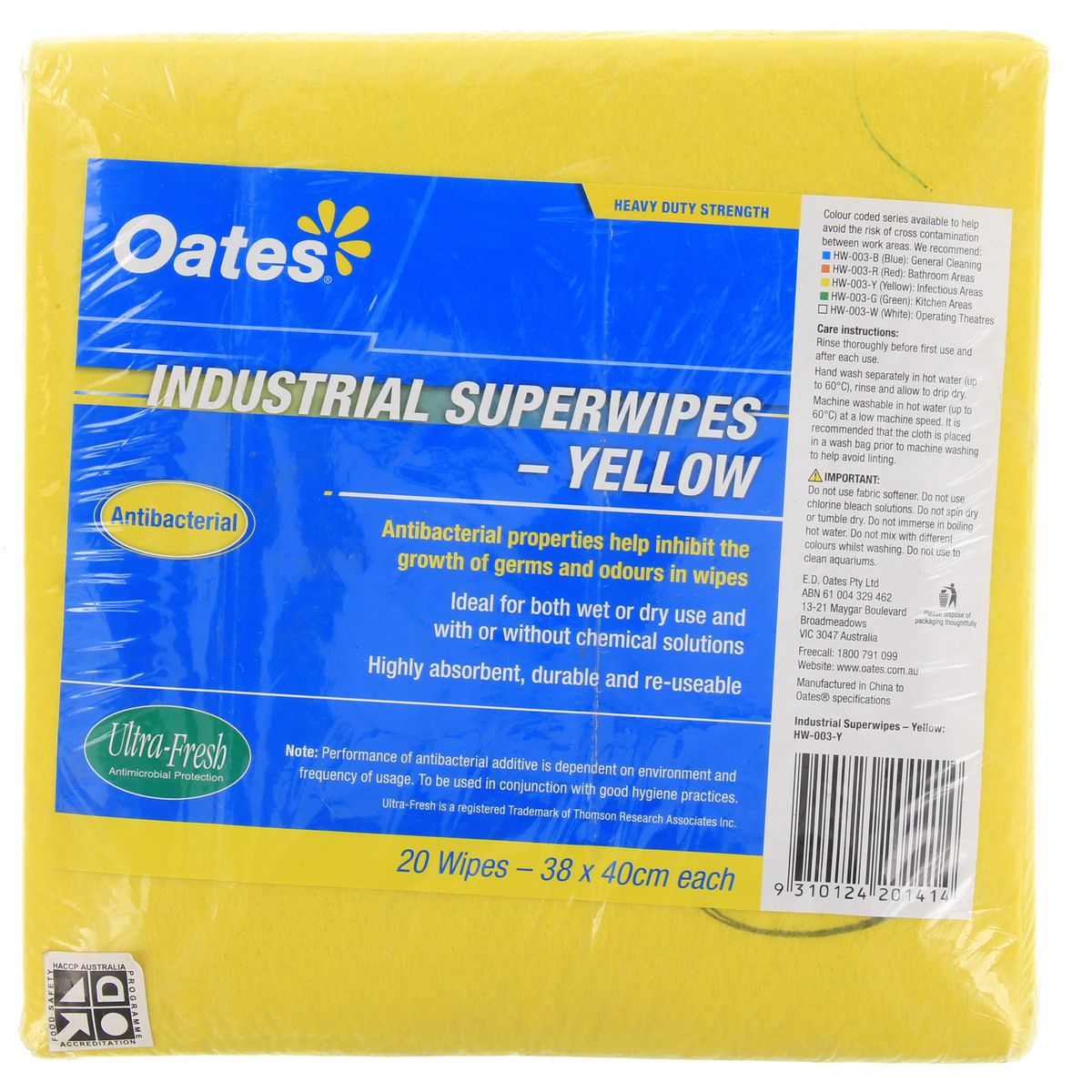 Oates Superwipes Industrial Strength Yellow 20 Pack 165379