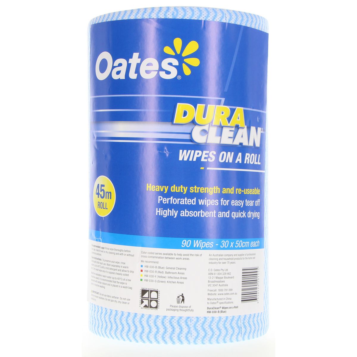 Oates Wipes Duraclean Blue Roll 45M 165396