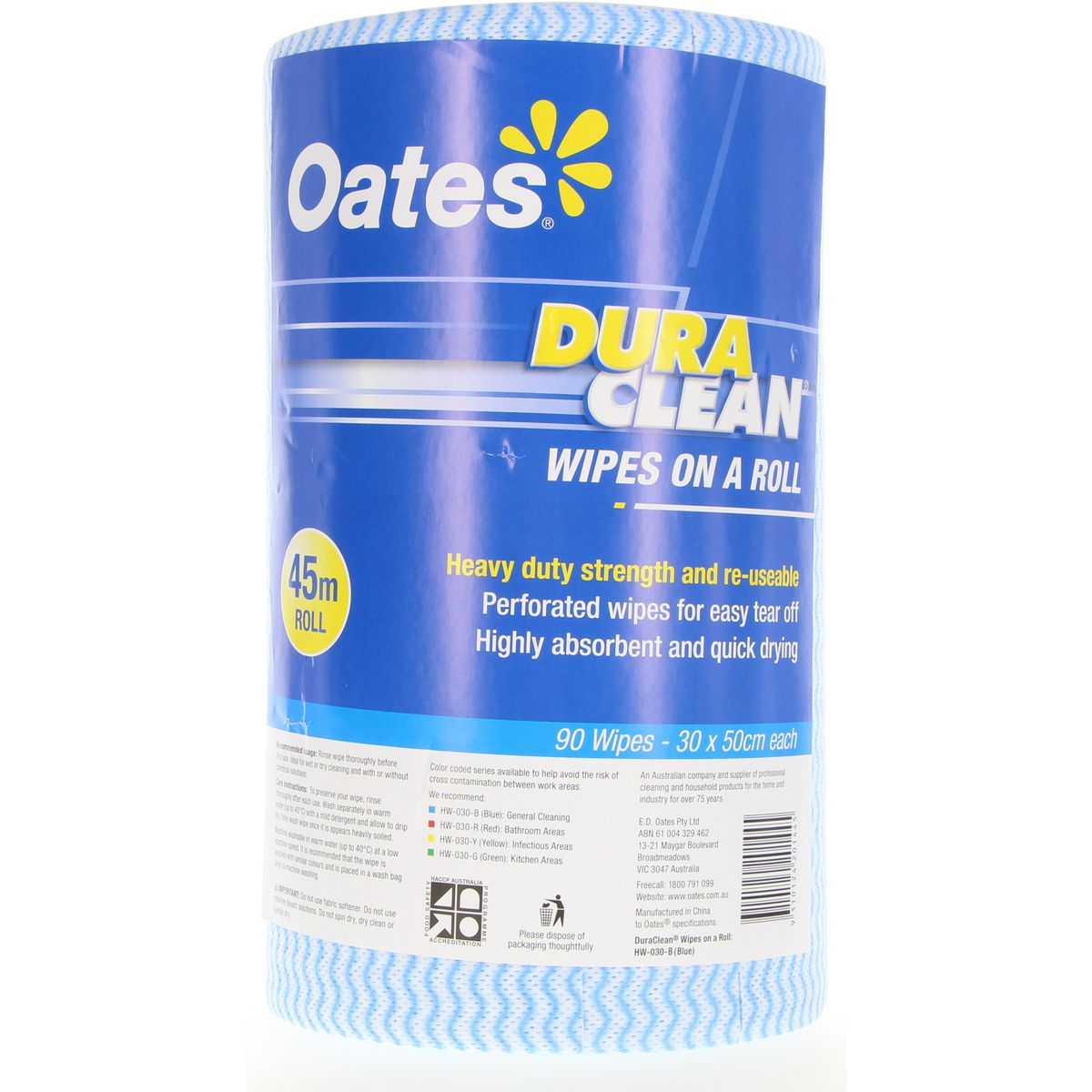 Oates Wipes Duraclean Blue Roll 45M 165396