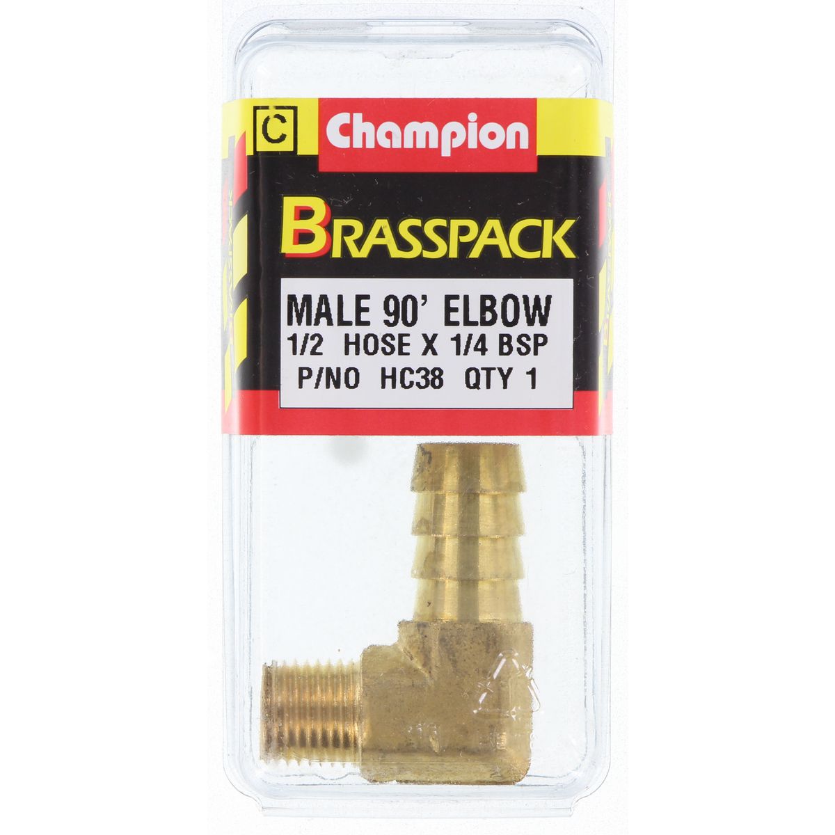 Champion Brass Male 90 Elbow 1/2 Hose x 1/4 BSP HC38