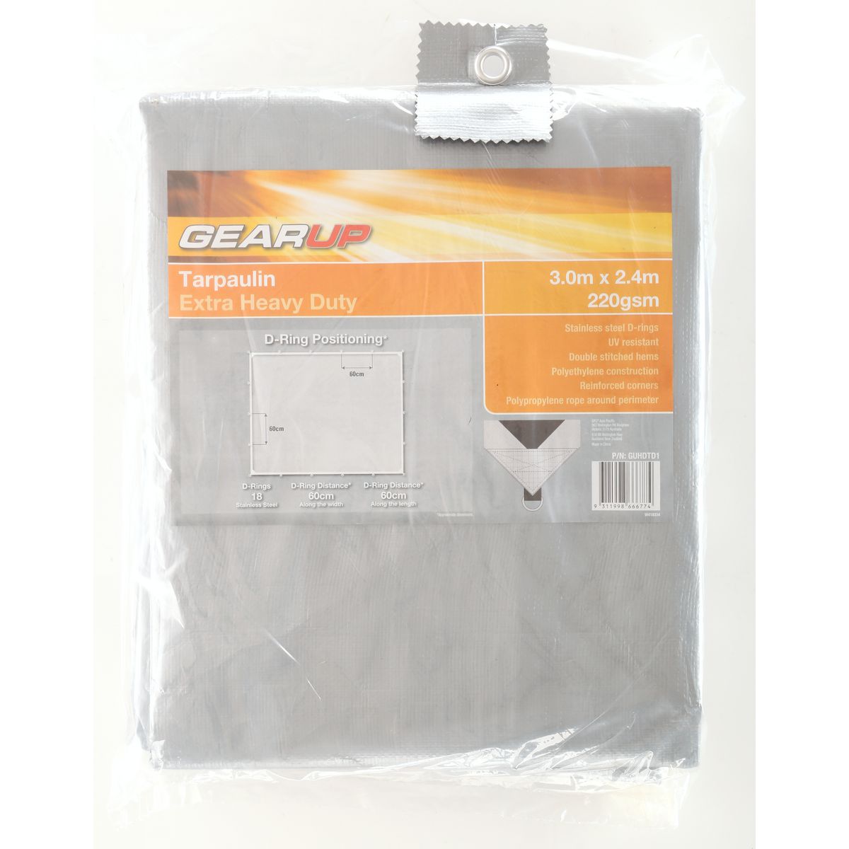 Gear Up Heavy Duty Tarpaulin With D Ring 3.0m x 2.4m GUHDTD1