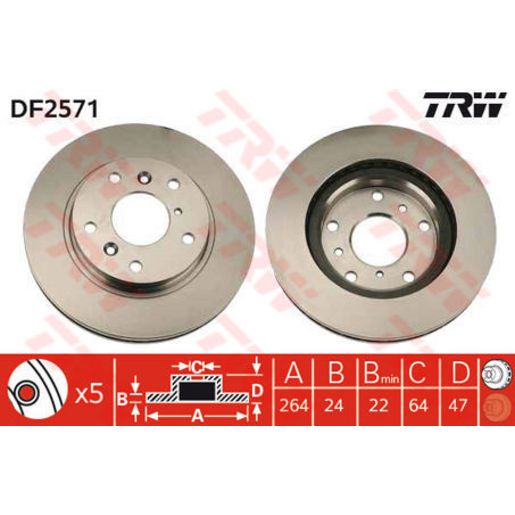 TRW Disc Brake Rotor Vented DF2571S