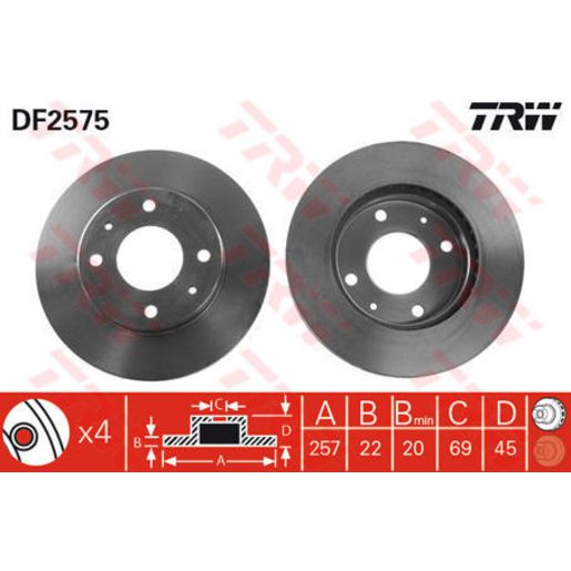 TRW Brake Rotor Pair 257mm Front DF2575S