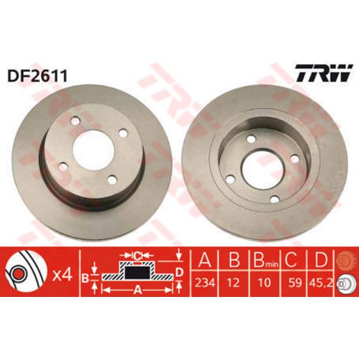 TRW Brake Rotor Pair 234mm Front DF2611S