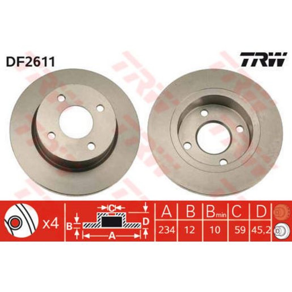 TRW Brake Rotor Single 234mm Front DF2611S