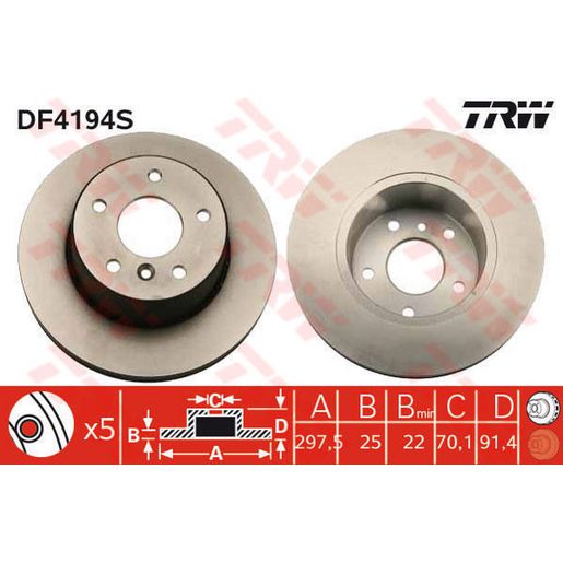 TRW Brake Rotor 297mm Front DF4194S