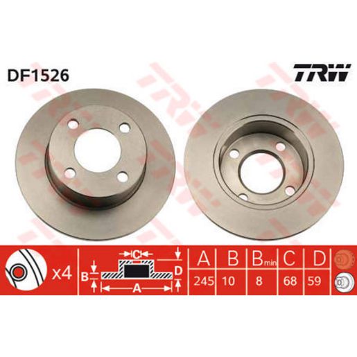 TRW Brake Rotor Pair 245mm Rear DF1526S