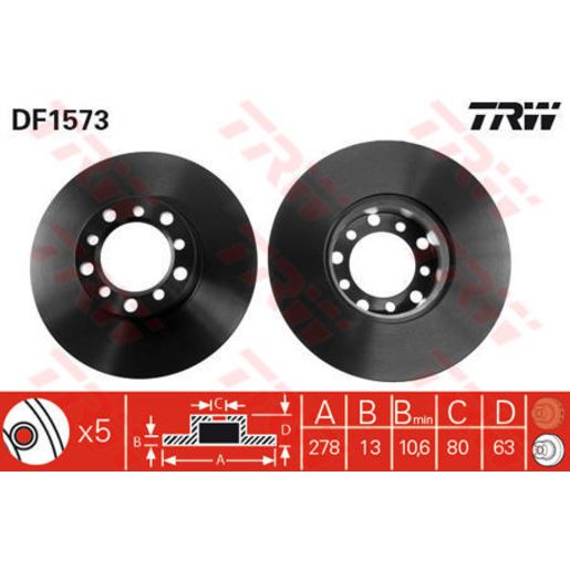 TRW Brake Rotor Pair 278mm Front DF1573S