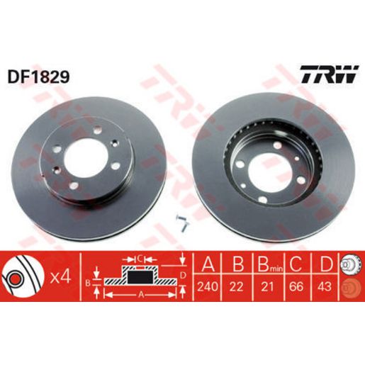 TRW Brake Rotor Pair 240.5mm Front DF1829S