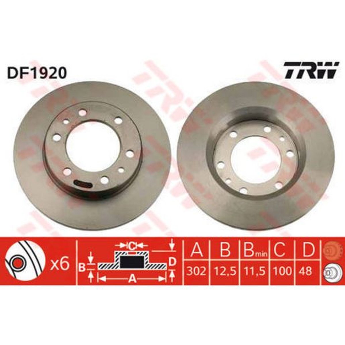 TRW Brake Rotor 302mm Front DF1920S