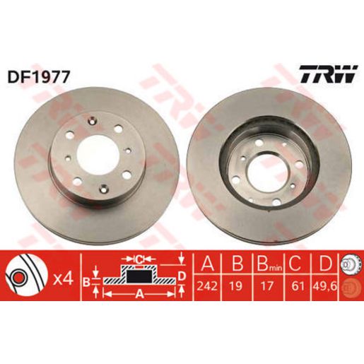 TRW Disc Brake Rotor Vented DF1977S