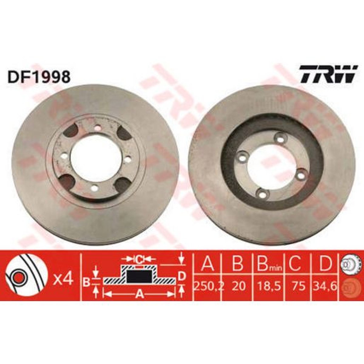 TRW Brake Rotor Single 250.2mm Front DF1998S