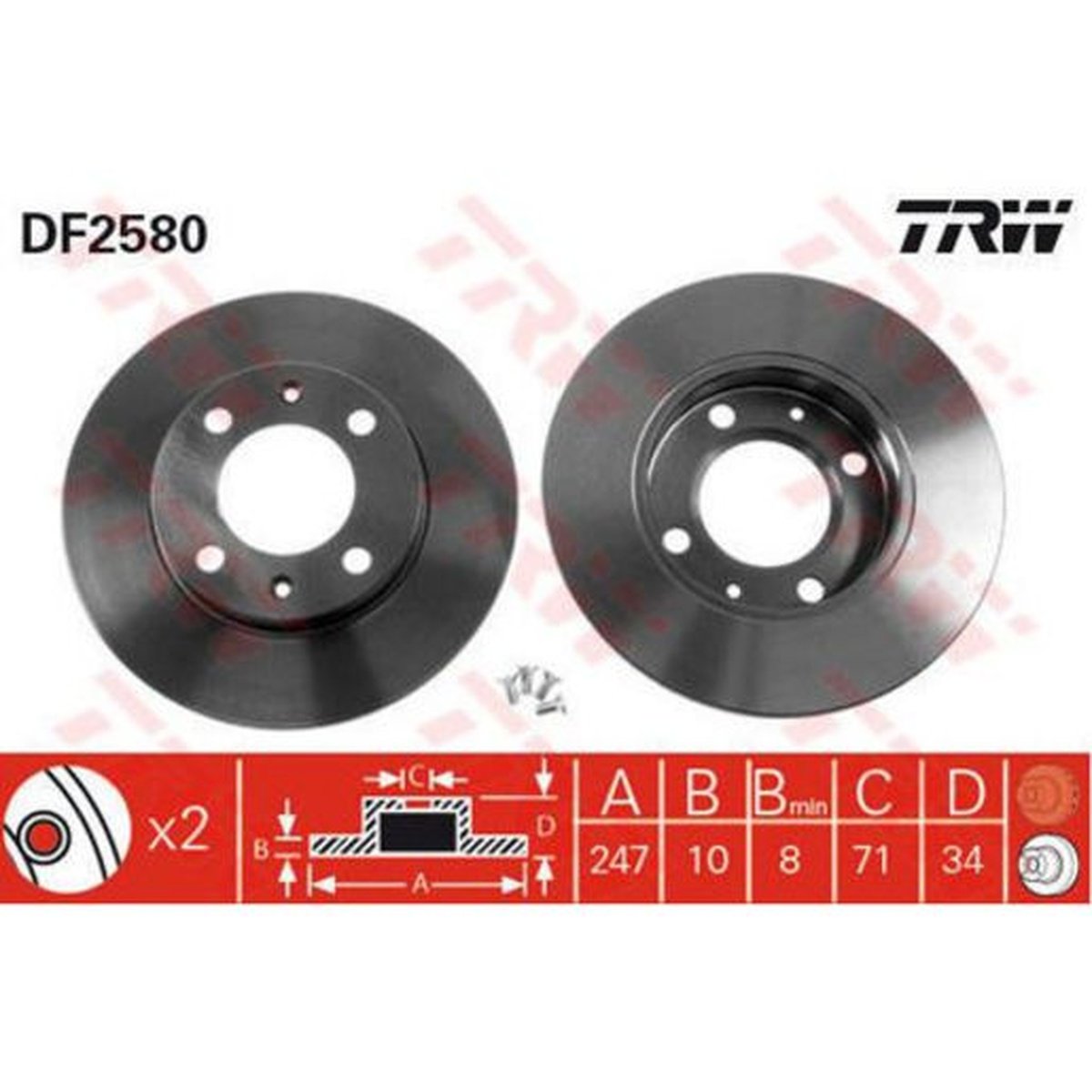 TRW Brake Rotor Pair 247mm Rear DF2580S