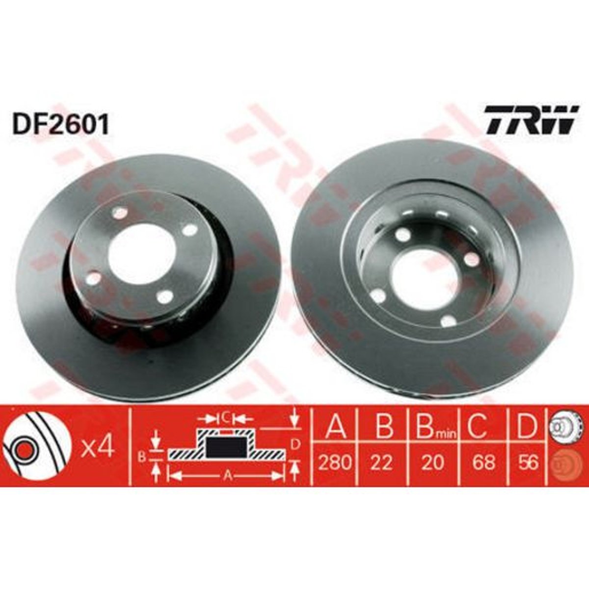TRW Brake Rotor Pair 280mm Front DF2601S