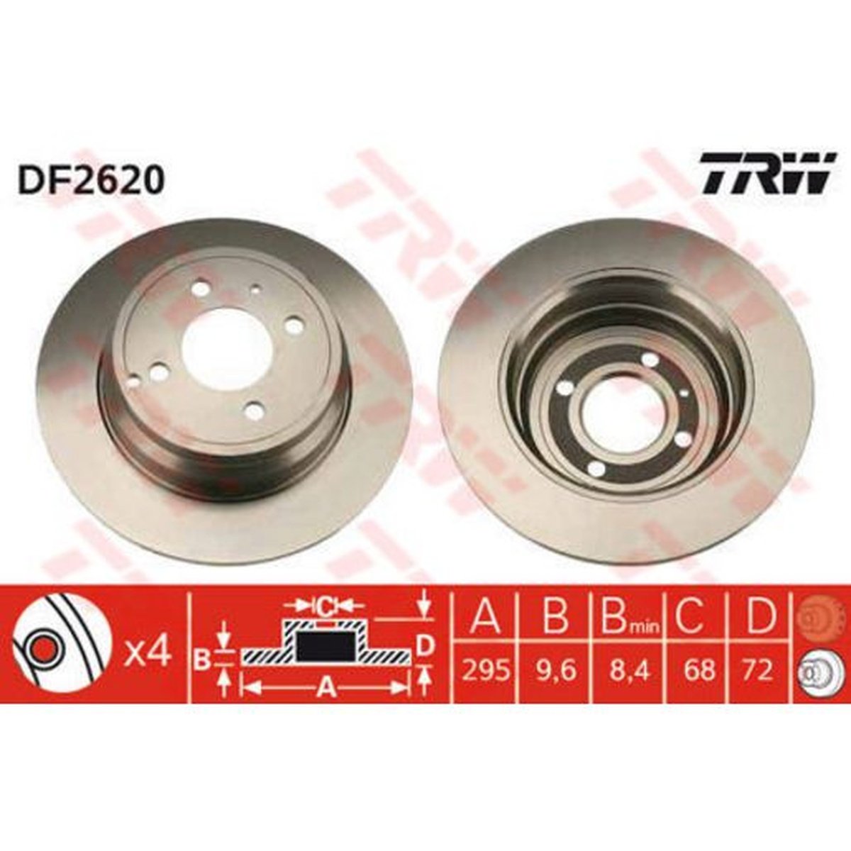 TRW Brake Rotor Pair 295mm Rear DF2620S