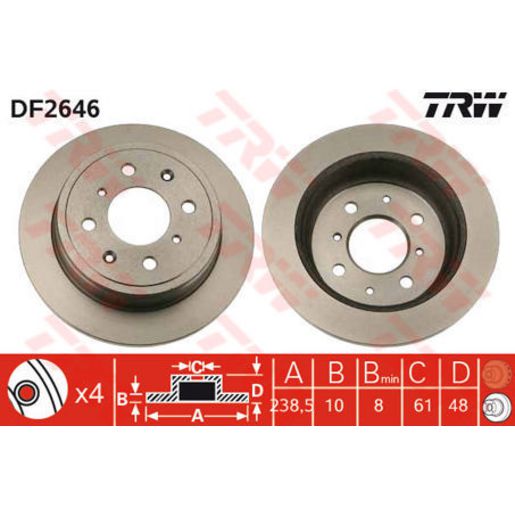 TRW Disc Brake Rotor Solid DF2646S