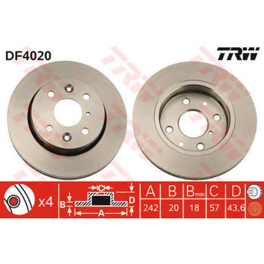 TRW Disc Brake Rotor Vented DF4020S