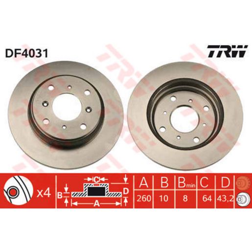 TRW Disc Brake Rotor Solid DF4031S