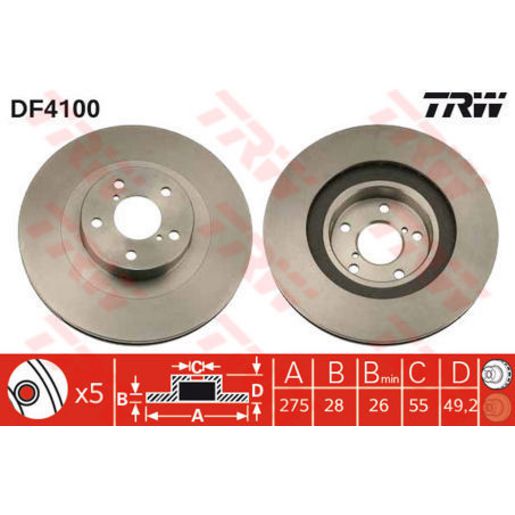 TRW Brake Rotor Pair 275mm Front DF4100S