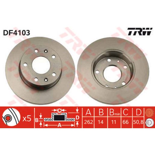 TRW Brake Rotor Pair 262mm Front DF4103S